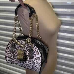 🐆 Y2K Fetish Pink Leopard Barrel Bag w/ Gold Chain Straps & Heart Lock Charm 🐆
